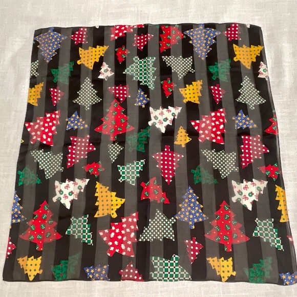 Silk Scarf Christmas Trees Geometric Print Art 21’X21” NWOT - Picture 1 of 8